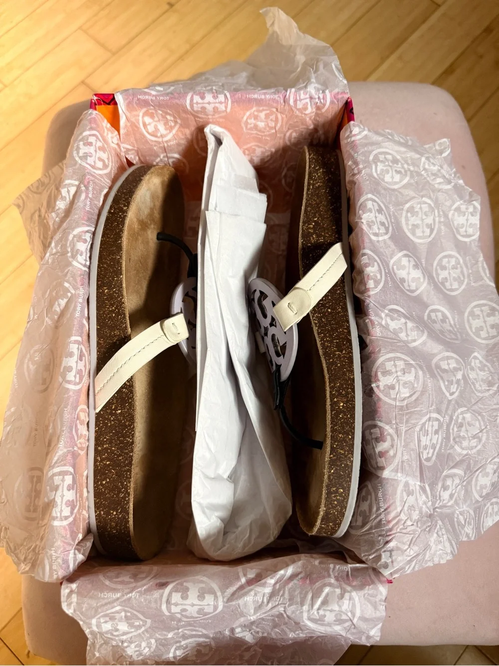 Tory Burch Miller Cloud Leather Cork Sandals Ivory Size 9.5 Style 83402